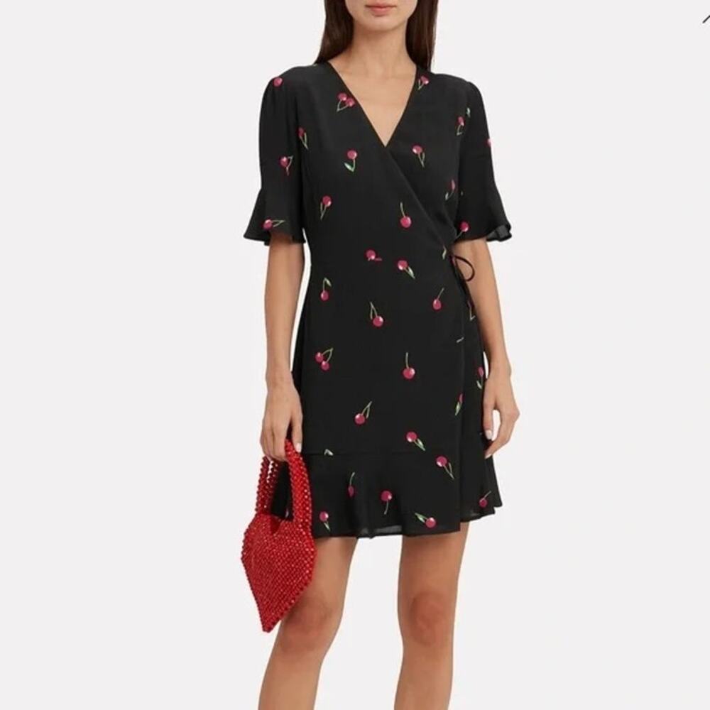 Rails Cherry Mini Wrap Dress Size XS Black Red Romantic Minimalist Casual